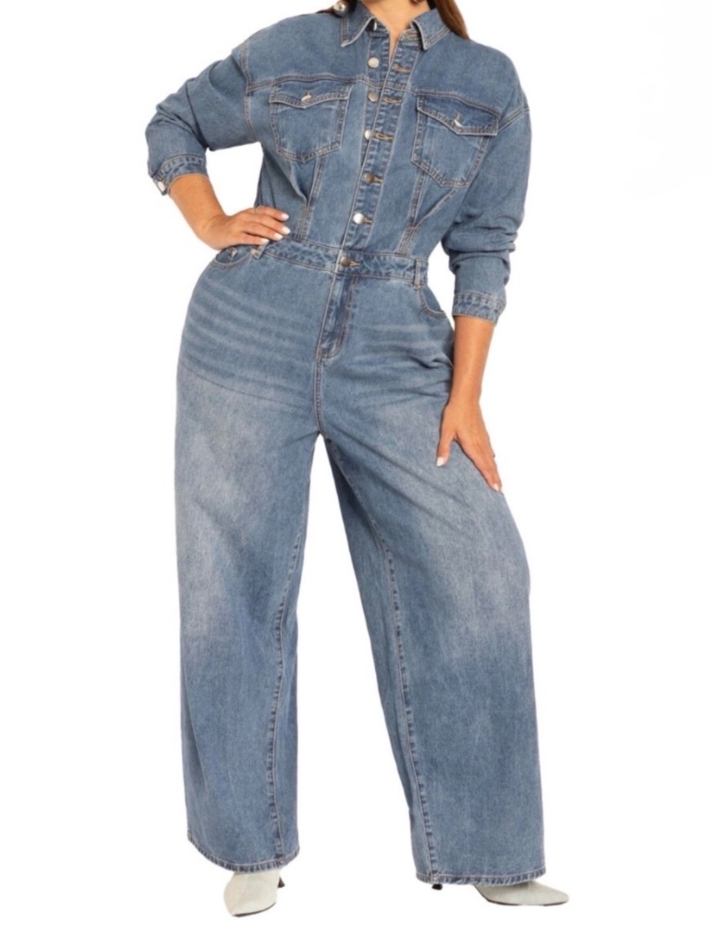 NWT Eloquii Denim Pants Jumpsuit w/Pleated Front and Back Panels Plus Size 16W